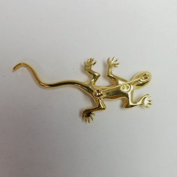 Vintage Ariki Gecko Lizard Shape Mother of Pearl Gold Tone Brooch, Abalone - Picture 3 of 7